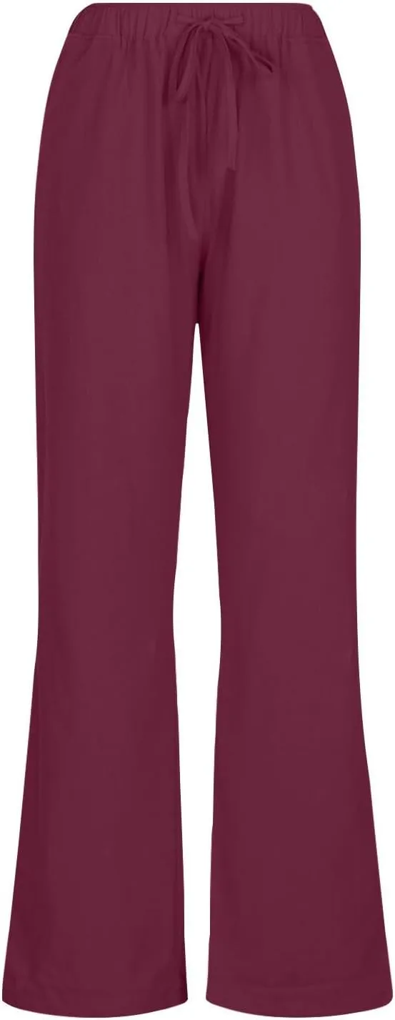 Womens Summer Cotton Pants Dressy Casual High Waisted Drawstring Lounge Trousers Loose Wide Legged Flwoy Beach Pant