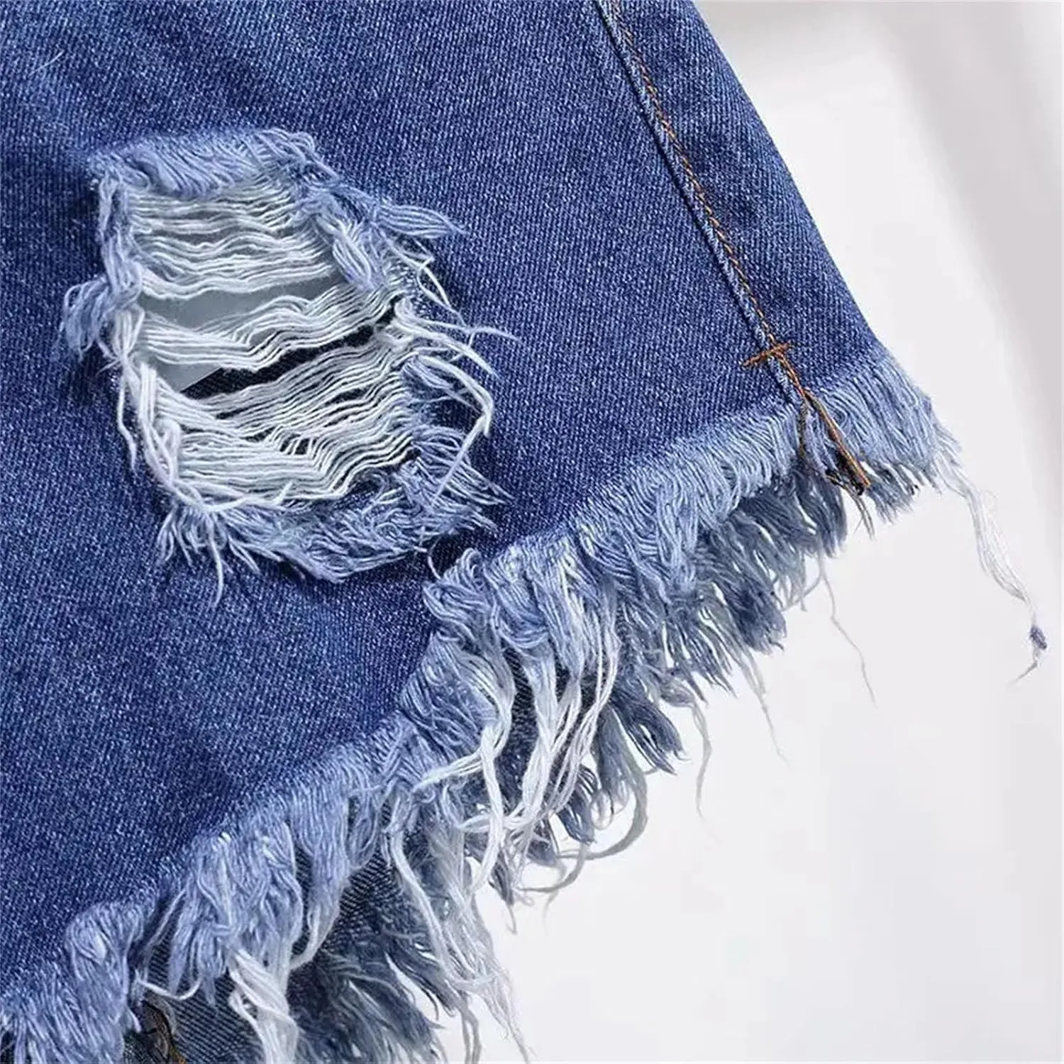 Women's Summer High Waisted Denim Shorts Loose Hole Wide Leg A-Line Hot Pants Ruffled Short Jeans