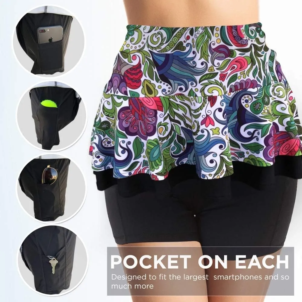 Womens Tennis Golf Skirt Pickleball Athletic Exercise Printed Skorts Short Pocket