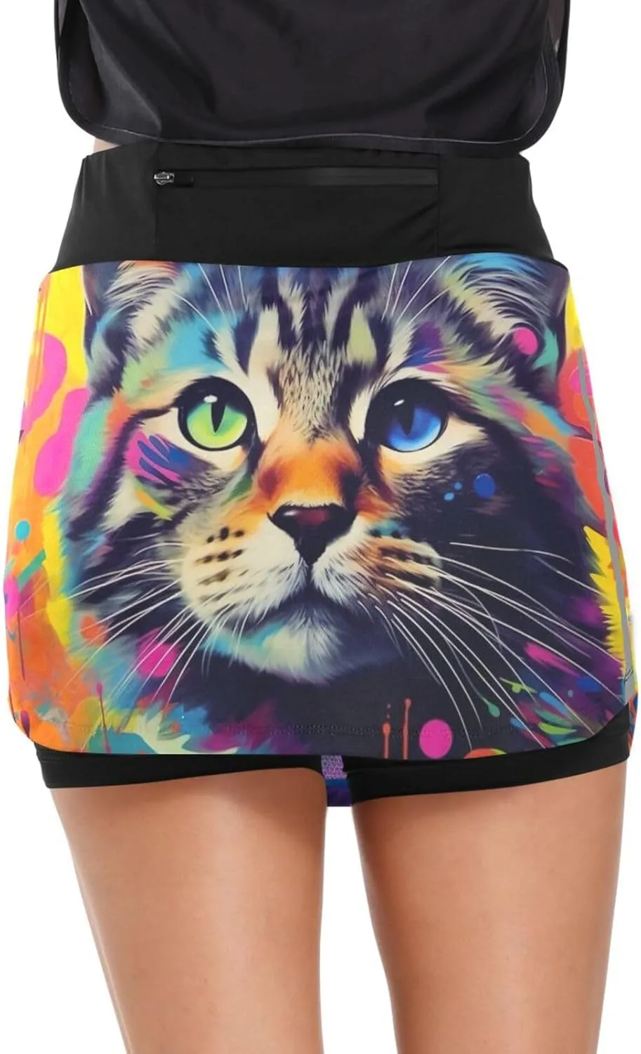 Womens Tennis Skirt High Waisted Workout Casual Golf Skort Painted Cat Athletic Skirts with Pocket