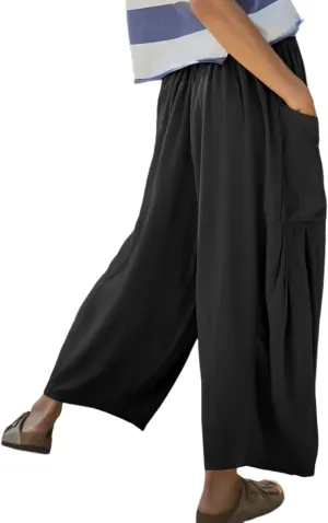 Women's Wide Leg Baggy Casual Lantern Pants Summer Beach High Waisted Capris Yoga Palazzo Elastic Waist Trousers