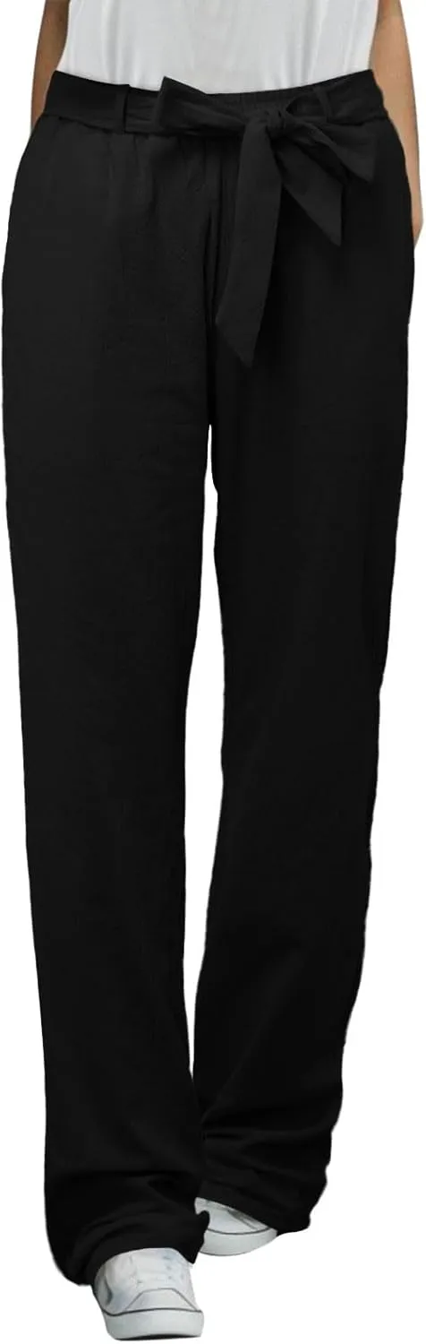 Women's Wide Leg Pants Winter Baggy Sports Capris with Pockets Solid Color Flare Leggings