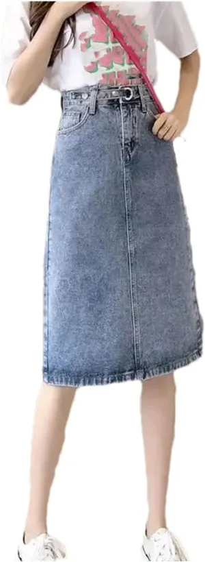 Women's with Slit Denim Skirt Midi to Knees Length Jeans Skirts with Pocket Zipper