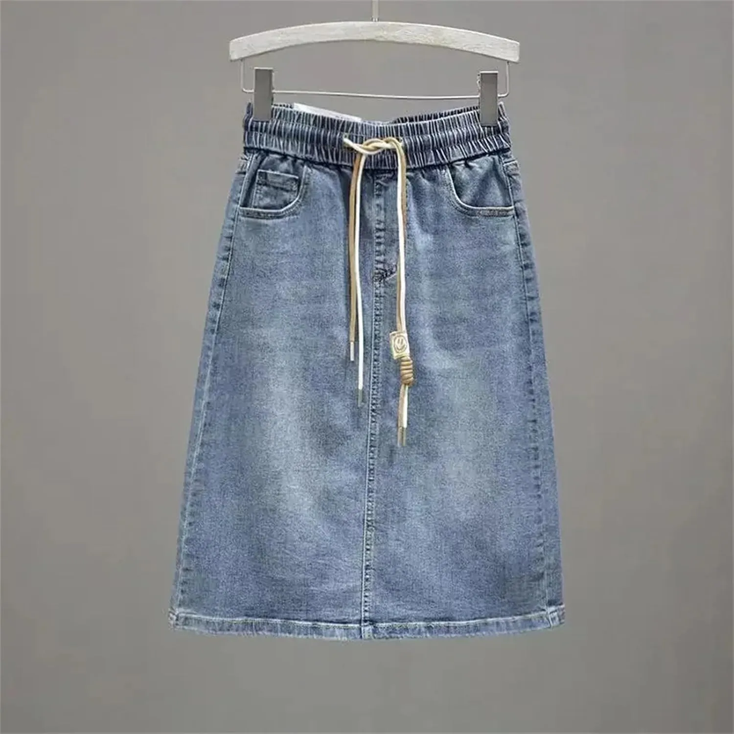 Women's with Slit Denim Skirt Midi to Knees Length Jeans Skirts with Pocket Zipper