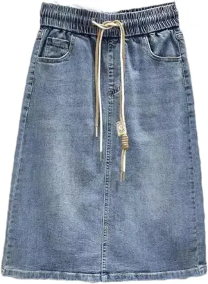 Women's with Slit Denim Skirt Midi to Knees Length Jeans Skirts with Pocket Zipper