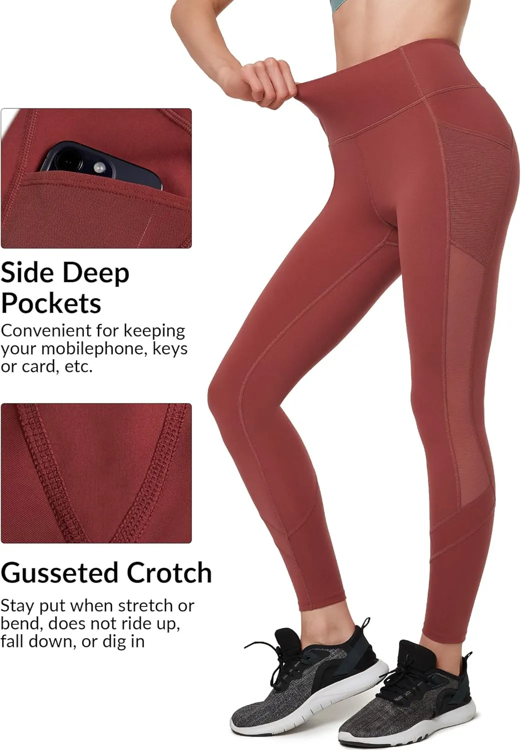 Yvette Leggings for Women with Pockets Butt Lift, High Waisted, Tummy Control, Buttery Soft, Mesh Panel Workout Running