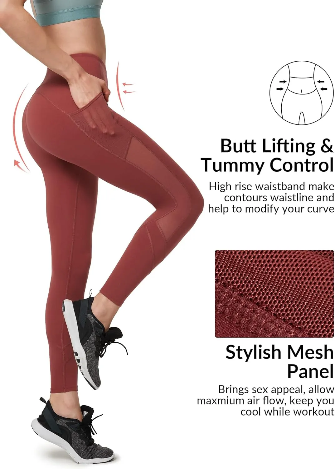 Yvette Leggings for Women with Pockets Butt Lift, High Waisted, Tummy Control, Buttery Soft, Mesh Panel Workout Running