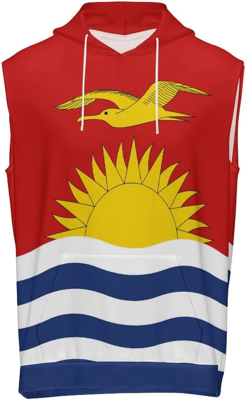 Zakqeik Mens Summer Sleeveless Hooded Tank Top Kiribati Flag T-Shirt for Athletic Exercise Relaxed