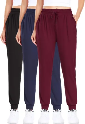 ZENEX 3 Pack Joggers for Women & Women's Sweatpants with Pockets, for Running Yoga Workout Lounge Pants.